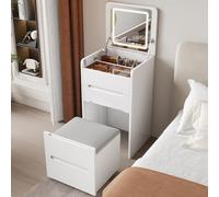 Ensemble de maquillage blanc élégant avec miroir rabattable, tiroirs, armoire latérale et tabouret, assemblage facile, design moderne pour les amateurs de beauté, taille unique