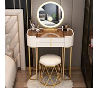 Ensemble de maquillage de luxe, petite coiffeuse avec plateau en verre et tiroirs, miroir de maquillage intelligent à LED tabouret rembourré, pour décoration de chambre de femmes de filles(80cm, A)