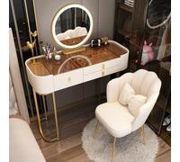 Ensemble de maquillage de luxe, petite coiffeuse avec plateau en verre et tiroirs, miroir de maquillage intelligent à LED tabouret rembourré, pour décoration de chambre de femmes de filles(100cm, B)