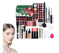 Ensemble de maquillage de Noël 2024 pour femmes et filles, ensemble cosmétique imperméable, comprend rouge à lèvres, fond de teint, mascara, palette à sourcils, eyeliner, pinceau