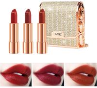 Ensemble De Maquillage Derouge À Lèvres Mat Pour Femme,3 Pièces De Rouge À Lèvres Velours Longue Durée Dans Un Sac À Chaîne Glamour,Ensemble Cadeau De Kit De Lèvres Imperméable