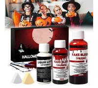 Ensemble de Maquillage d'halloween de Faux Sang, Ensemble de Maquillage d'effets spéciaux d'halloween Faux Sang, Faux Sang de 60 ML + 50 ML de Faux Vieux Sang + 30 ML de Latex et 5 Autres Outils