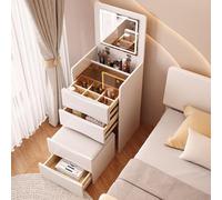 Ensemble de maquillage élégant blanc avec 3 lumières LED de couleur, miroir réglable, tiroir de rangement et tabouret 48 cm, coiffeuse maison et beauté