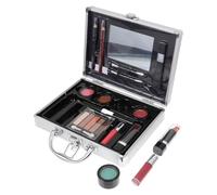 Ensemble de Maquillage en Aluminium Argenté, Portable, pour Débutantes | Boîte Unique Pratique, Format Voyage, pour Fête et Boutique, Support Intégré, Usage Facile