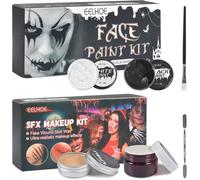 Ensemble De Maquillage Halloween, Visage Peint Noir Et Blanc, Faux Sang, Cire Cicatrice, Avec Pinceau De Maquillage Gratter, Maquillage Pour Enfants, Halloween Zombie Vampire Wound Scar Makeup Set