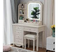 Ensemble de maquillage lumineux avec miroir, grandes étagères de rangement et 6 tiroirs tabouret rembourré spacieux (100 x 44 x 150 cm) - Parfait pour la beauté et l'organisation