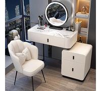 Ensemble de maquillage lumineux avec tabouret, coiffeuse de chambre à coucher avec tiroirs coulissants et miroir, parfait pour la décoration de chambre à coucher et de salle de bain.