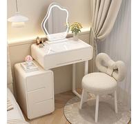 Ensemble de maquillage moderne 3 en 1 avec miroir LED et chaise Design gain de place Comprend des tiroirs Finition blanc brillant Parfait pour chambre à coucher et dressing