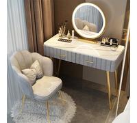 Ensemble de maquillage moderne avec tabouret rembourré, lumières miroir 3 couleurs à intensité variable, idéal pour la maison, la chambre à coucher des filles et des femmes, gris, 80 cm