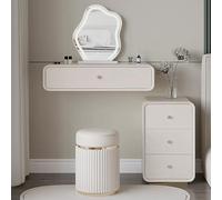Ensemble de maquillage mural avec miroir, armoire de rangement et tabouret - Coiffeuse compacte pour chambre à coucher, élégante et peu encombrante