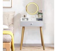 Ensemble de maquillage Vani à LED avec miroir 2 Ders Slish Coiffeuse 60 x 40 x 126 cm Design moderne pour chambre à coucher Ele Home Fur Beau Stat