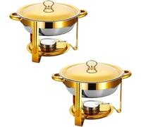 Ensemble de marmites pour buffet, lot de 2 plaques chauffantes rondes de 4.5 L avec bac à eau, ensemble de marmites pour buffet de restauration, adapté aux restaurants, hôtels, mariages, fêtes.,A