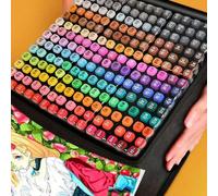 Ensemble de marqueurs à double pointe à l'alcool, multi-couleurs. Stylos de dessin pour artistes, illustration professionnelle, conception artisanale, livre de coloriage pour adultes. Cadeau idéal pou