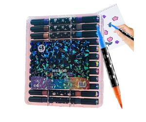 Ensemble de marqueurs à paillettes double pointe | Stylos ABS 24/48 ou 48/96 couleurs effet aquarelle chatoyant | Livres de coloriage pour adultes, cartes de journalisation, bricolage
