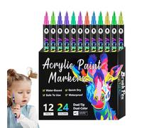 Ensemble De Marqueurs Acryliques | Ensemble de Stylos à Double Pointe pour Peinture sur Roche | Marqueurs Permanents Résistants à la Décoloration, Fournitures pour Artistes pour Papier, Verre, Bois, T