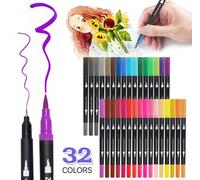 Ensemble De Marqueurs Artistiques À Double Pointe, 32 Couleurs, À Doublure Fine, Stylos À Brosse Pour Aquarelle, Dessin, Croquis, Papeterie Scolaire