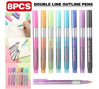 Ensemble De Marqueurs Métalliques À Double Ligne, 8 Couleurs, Feutres À Contour Scintillants, Utilisés Pour Écrire Une Carte-Cadeau, Dessiner Une Image