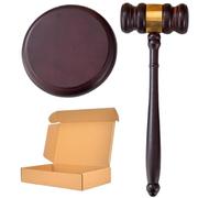 Ensemble de marteau et de bloc, marteau en bois naturel 9, 65 x 3, 43 avec bloc rond 4, 72, marron rouge et ensemble sonore pour juge, avocat, tribunal des enchères, étudiant, loi ordre
