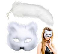 Ensemble de mascarade et de queue d'animaux, ensemble de cosplay d'animaux pour filles | Costume de cosplay pour filles avec queue d'animal | Couvre-visage d'animal à moitié poilu pour une fête de ras
