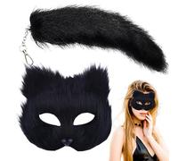 Ensemble de mascarade et de queue d'animaux, ensemble de cosplay d'animaux pour filles,Ensemble de costumes pour fille pour cosplay animalier | Couvre-visage d'animal à moitié poilu pour une fête de r