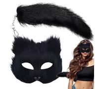 Ensemble de mascarade et de queue d'animaux, ensemble de cosplay d'animaux pour filles, Kit de costumes cosplay pour fille, Couvre-visage d'animal à moitié poilu pour une fête de rassembleme