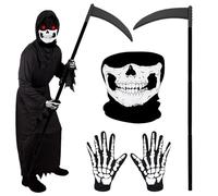 Ensemble de Masque Crâne Halloween avec Gants Squelette/Faucille, Cagoule Ghost , Cagoule de Moto, Accessoire de Costume pour Enfants et Adultes pour Halloween, Cosplay, Carnaval, Fête Costumée