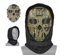 Ensemble de Masque Tactique Wild, Masque Intégral Airsoft Tête de Mort, avec Cagoule Adaptateur NVG pour Jeux de Guerre CS Déguisements d'halloween et Cosplay(CP)