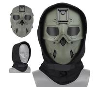 Ensemble de Masque Tactique Wild, Masque Intégral Airsoft Tête de Mort, avec Cagoule Adaptateur NVG pour Jeux de Guerre CS Déguisements d'halloween et Cosplay(Green)