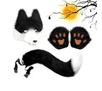 Ensemble De Masques De Cosplay Wolf - Gants De Masque D'animal En Fausse Fourrure, Accessoires De Clip De Queue | Système De Kit D'accessoires De Costume Réaliste Avec Sangles Réglables Et Détails