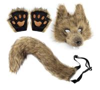 Ensemble De Masques De Loup - Faux Cuir, Masque De Loup Et Costume De Gants, Clip De Queue De Renard | Accessoires De Fête De Jeu De Rôle Applicables Multi-occasions, Accessoires De Cosplay Pour Femme