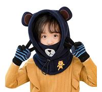 Ensemble de Masques et d'écharpes en Tricot pour Enfants Garçons Filles Beanie Hat Warm Cute Bear Winter Thicken Fleece Lined Bobble Hat Wool Crochet Adjustable Neck Warmer 4-8 Years Old