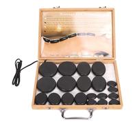 Ensemble de Massage aux Pierres Chaudes 20 PièCes Pierres de Basalte ChaufféEs Pierres de Massage Rondes à Chauffage Rapide avec BoîTe en Bambou Pierres Chaudes pour SPA éLectrique pour Massage