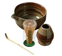 Ensemble de matcha à whisky - Ensemble de thé matcha en grès 4 pièces - Matériau durable | Comprend le bol porte-whisky matcha avec spout cage stand batteur scoop, kit complet pour matcha pour une