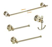 Ensemble de matériel de Salle de Bain en Cristal, Porte-Serviettes réglable, Porte-Rouleau de Papier Toilette, Porte-Serviette, Crochet, Accessoires de Salle de Bain dorés (doré Vif)