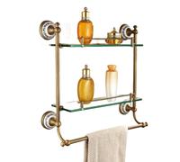 Ensemble de matériel de Salle de Bain Mural en Laiton Antique, 20 pièces, Porte-Papier Toilette/Crochet à Peignoir/Barre à Serviettes/Anneaux à Serviettes, étagère en Verre à 2 Niveaux