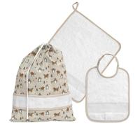 Ensemble de maternelle à broder au point de croix, trois pièces, sac lingette et bâillon, éponge blanche avec toile aida, ensemble de maternelle fantaisie animaux de la forêt