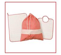Ensemble de maternelle à broder, bavure 28 x 35,5 cm, serviette 35 x 50 cm, sac 34 x 41 cm, avec toile Aida (rouge)
