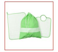 Ensemble de maternelle à broder, bavure 28 x 35,5 cm, serviette 35 x 50 cm, sac 34 x 41 cm, avec toile Aida (vert)
