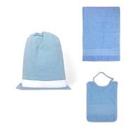 Ensemble de maternelle nuage 3 pièces en pur coton avec toile AIDA à broder - Sac + Bavoir + serviette - Bleu clair
