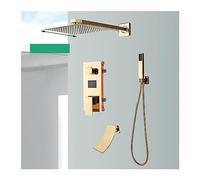 Ensemble de mélangeur de douche thermostatique, robinet de douche doré à affichage numérique, système de douche à effet de pluie, mitigeur mural encastré avec bec de baignoire, 3 voies 10 pouces C