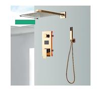Ensemble de mélangeur de douche thermostatique, robinet de douche doré à affichage numérique, système de douche à effet de pluie, mitigeur mural encastré avec bec de baignoire, 2 voies 12 pouces