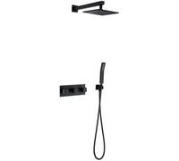 Ensemble de mélangeur de système de Robinet de Douche, Ensemble de système de Douche Mural de Salle de Bains Noir Mat avec Pomme de Douche à Effet de Pluie de 8 à 10 Pouces Bec de Baignoire Cascade,