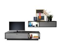 Ensemble de meuble bas + étagère murale coloris gris, noir - Longueur 278 x Hauteur 106 x Profondeur 50 cm - -