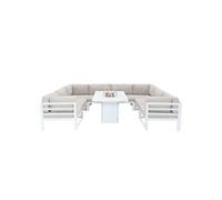 Ensemble de Meuble de Jardin Modulaire Blanc Canapé & Table En Forme de U 8 Places Avec Foyer À Gaz 9 Pièces En Aluminium Pour Salon Salle À Manger Patio Extérieur Conversion d'Angle & Housse De Pluie