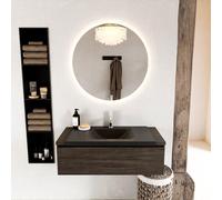 Ensemble de meuble de salle de bain Mondiaz BUKLA 100x45x34cm 1 trou de robinet lavabo central solid surface Urban sans poignée 1 tiroir avec softclose Mélamine Marron foncé BUKLA10198