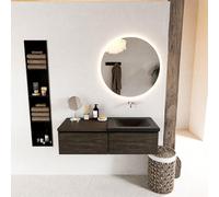 Ensemble de meuble de salle de bain Mondiaz BUKLA 120x45x34cm 0 trous de robinet lavabo à droite solid surface Urban sans poignée 2 tiroirs avec fermeture douce Mélamine Marron foncé BUKLA10231