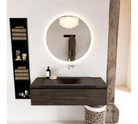 Ensemble de meuble de salle de bain Mondiaz BUKLA 120x45x34cm 0 trous de robinet lavabo centré solid surface Urban sans poignées 1 tiroir avec softclose Mélamine Marron foncé BUKLA10199