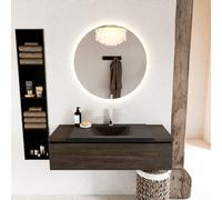 Ensemble de meuble de salle de bain Mondiaz BUKLA 120x45x34cm 1 trou de robinet lavabo central solid surface Urban sans poignée 1 tiroir avec softclose Mélamine Marron foncé BUKLA10200