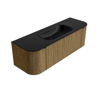 Ensemble de meuble de salle de bain Mondiaz KURVE - 140x46x40cm - 1 tiroir - 2 portes - lavabo en solid surface - milieu - sans trou de robinet - Dusk KRVBGS140LR1L2D0KMDusUrb