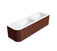 Ensemble de meuble de salle de bain Mondiaz KURVE - 155x46x40cm - 2 tiroirs - 1 porte - lavabo en solid surface - double / droite - 2 trous de robinet - Ruby KRVCLO155L2L1D2KDRubTal